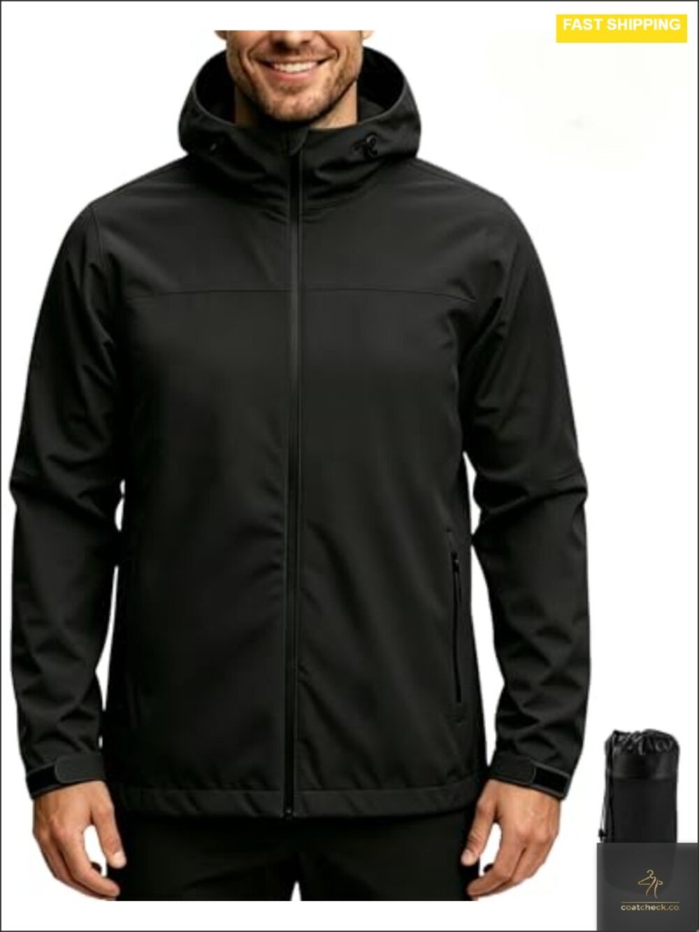 Men's Packable Rain Jacket Waterproof Lightweight Hooded Breathable Windbreaker